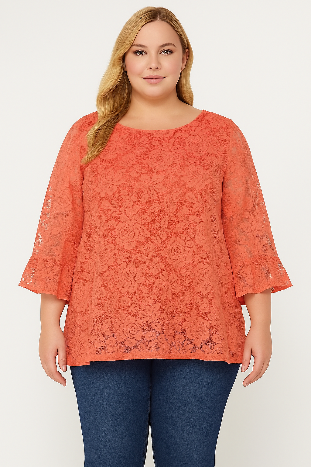 Lined 3/4 Sleeve Relaxed Fit Lace Top
