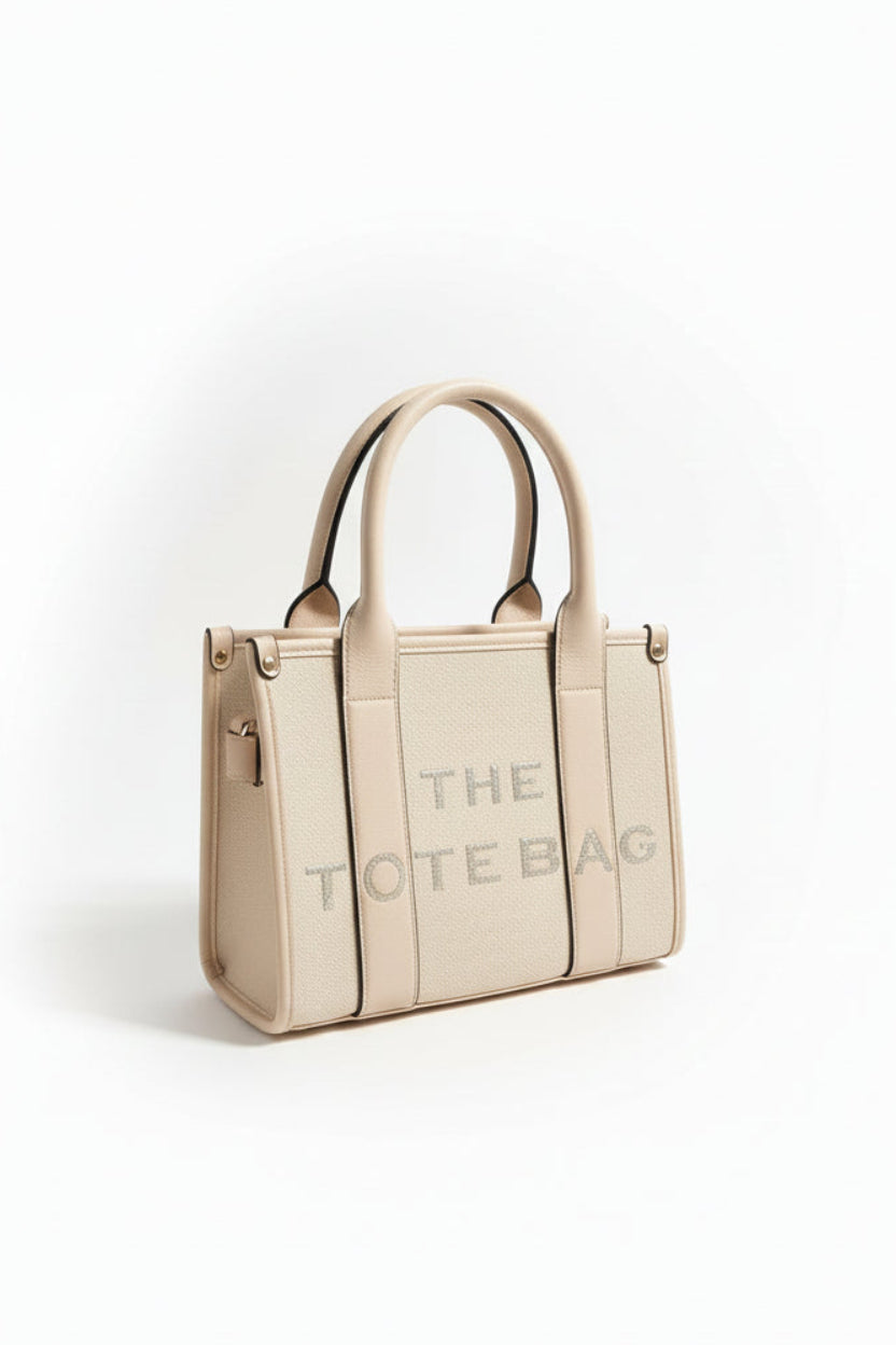 Textured Vegan Leather Adjustable Strap Small Slogan Tote Bag