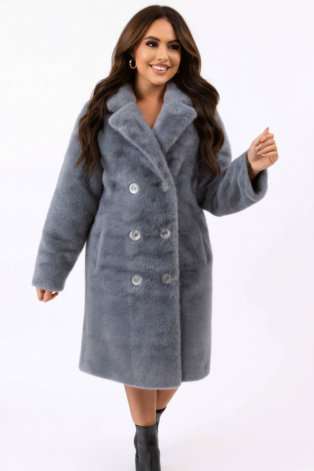 Double Breasted Relaxed Fit Faux Fur Teddy Coat