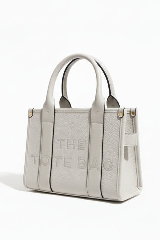 Textured Vegan Leather Adjustble Strap Medium Slogan Tote Bag