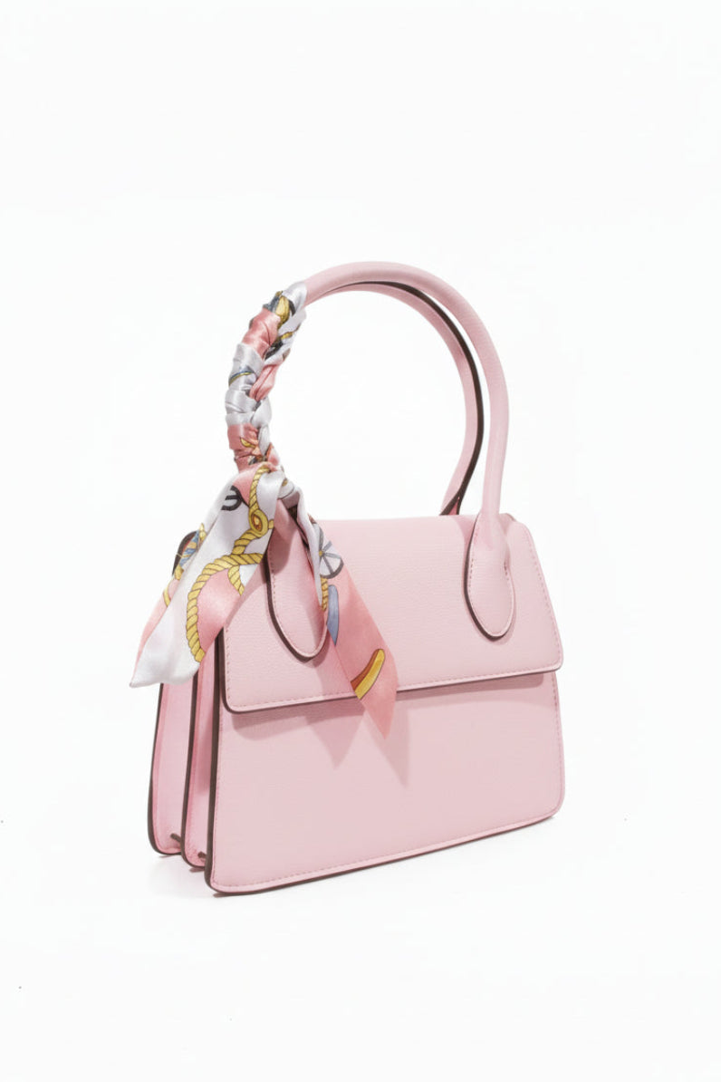 Scarf Detail Vegan Leather Medium Satchel Bag