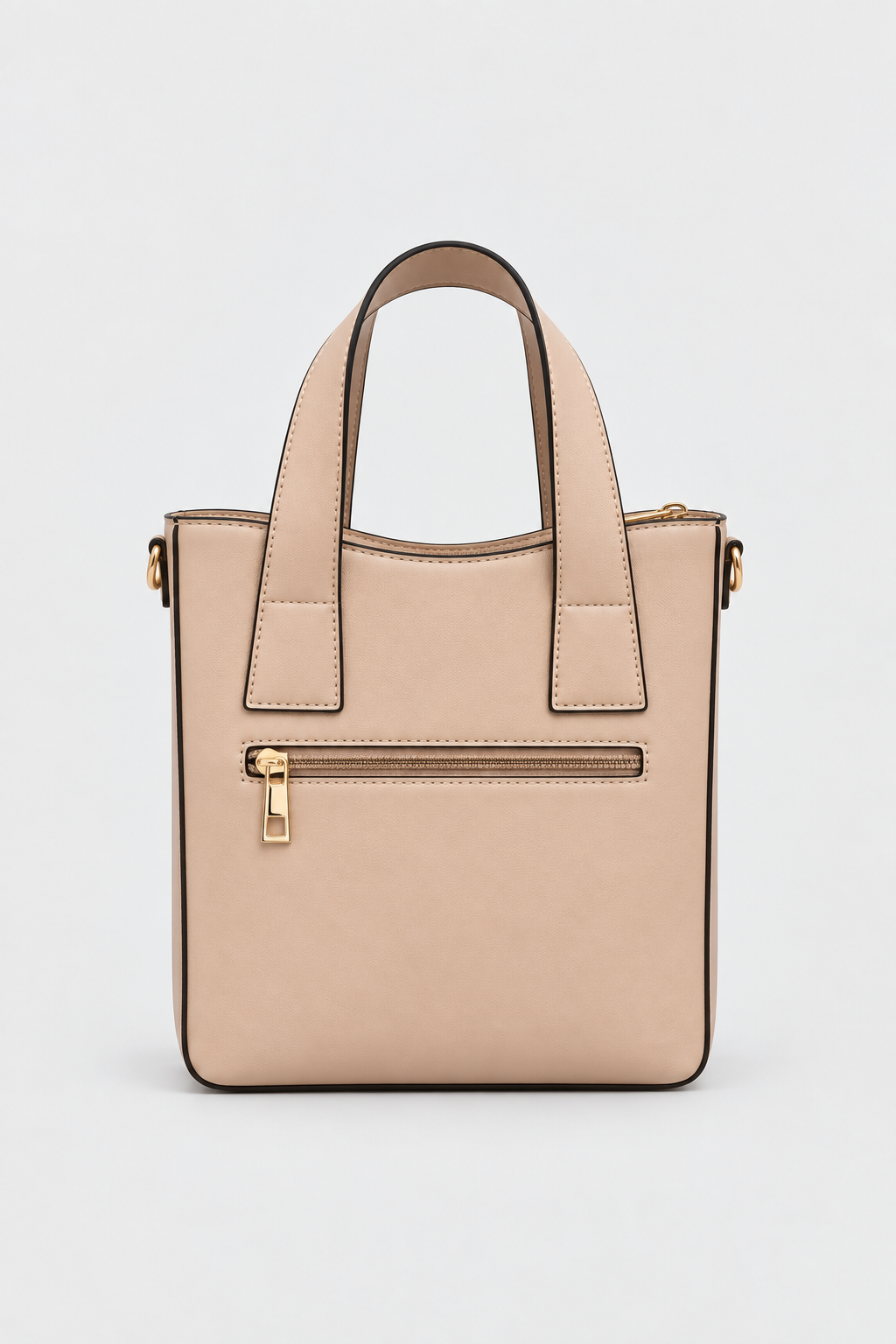 Apricot beige PU tote bag showing rear zipped pocket