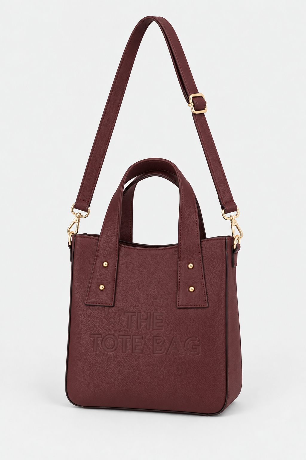 Burgundy structured PU tote bag with detachable adjustable shoulder strap