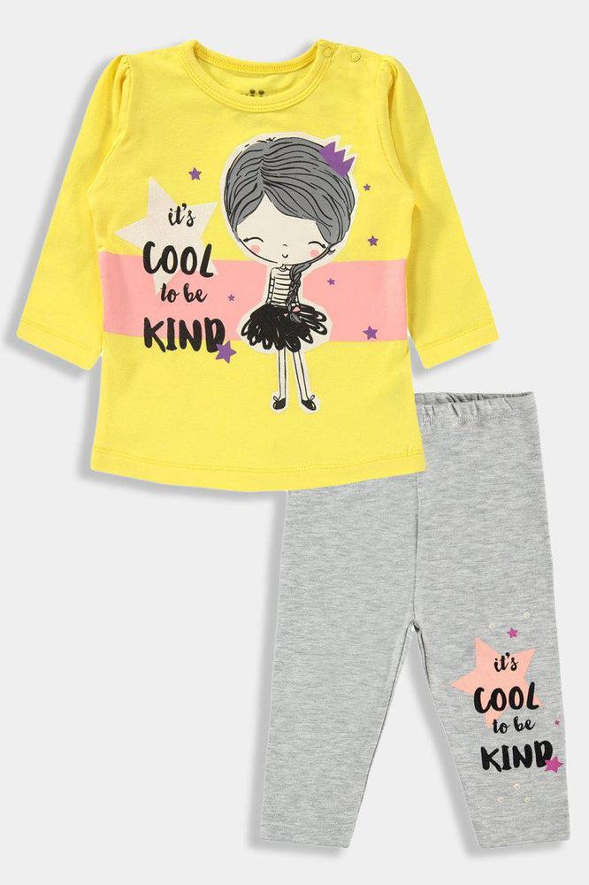 Yellow And Grey Slogan Baby Girl Set-SinglePrice