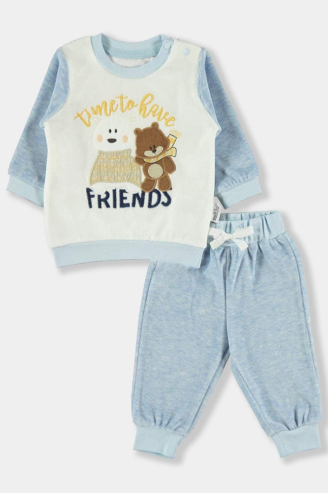 Blue Velvet Time To Have Friends Baby Boy Set - SinglePrice