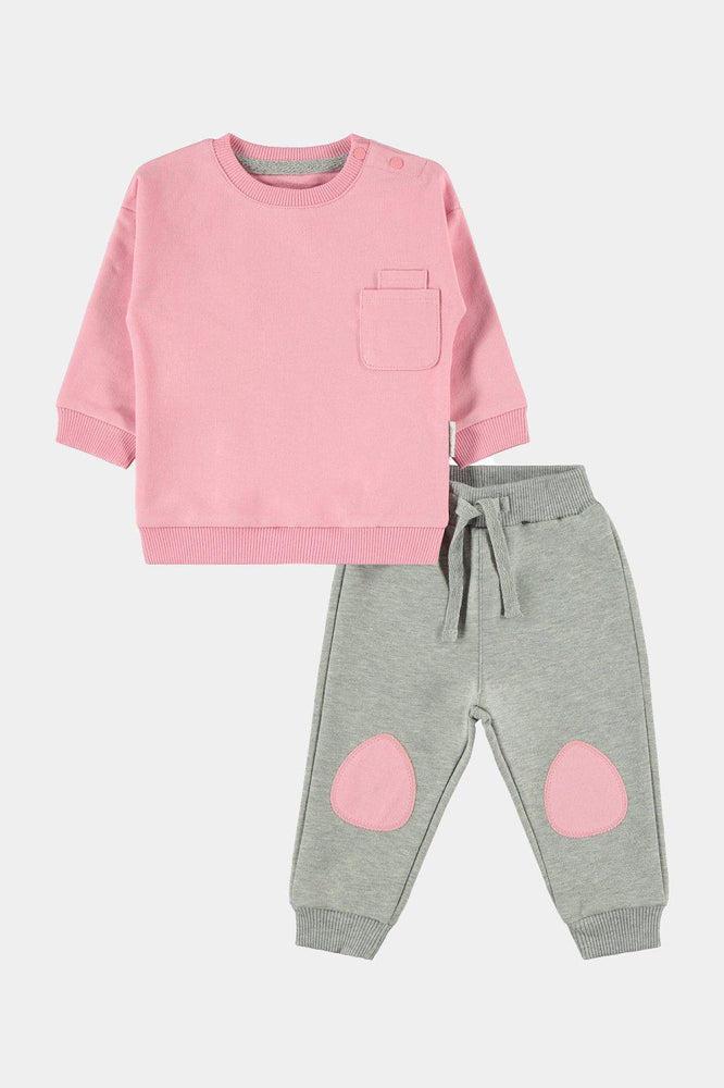 100% Cotton Patch Detail Pink And Grey Baby Girl Set-SinglePrice