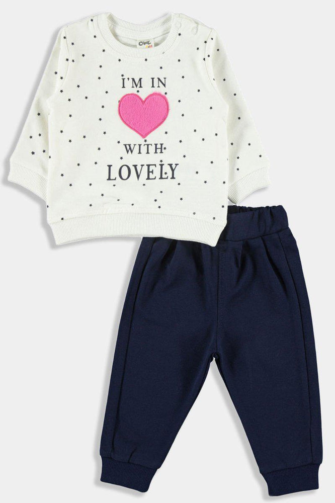 Pink Heart Cream Baby Girl Lounge Set - SinglePrice