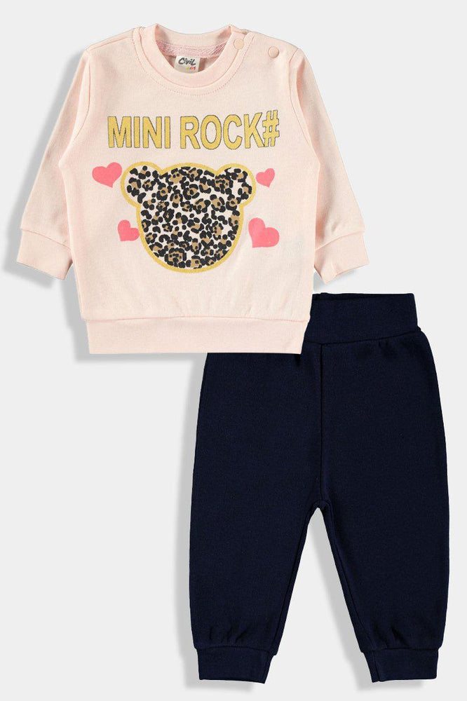 Salmon Navy Blue Leopard Print Baby Girl Set - SinglePrice