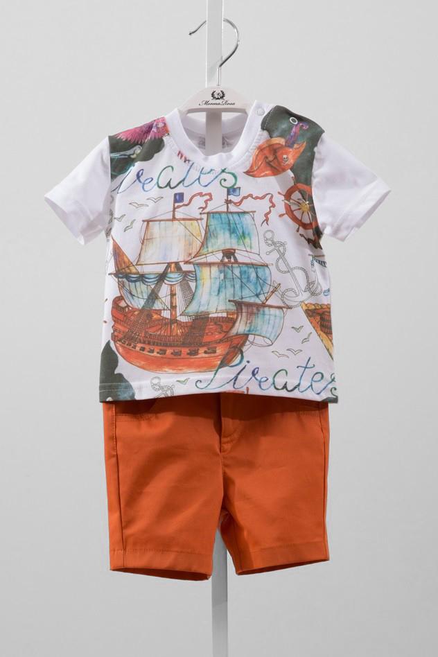 Watercolour Print Orange Shorts And T-Shirt Boys Set - SinglePrice