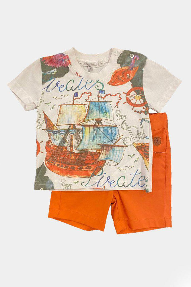 Watercolour Print Orange Shorts And T-Shirt Boys Set - SinglePrice