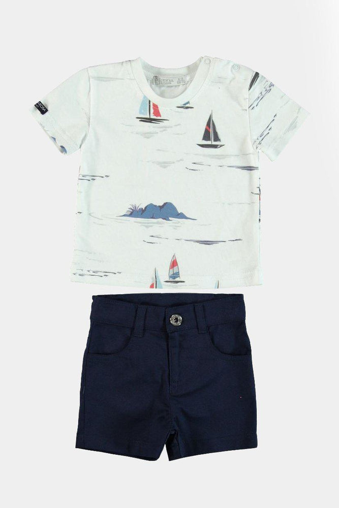 100% Cotton Ships Print T-Shirt And Short Boys Set - SinglePrice