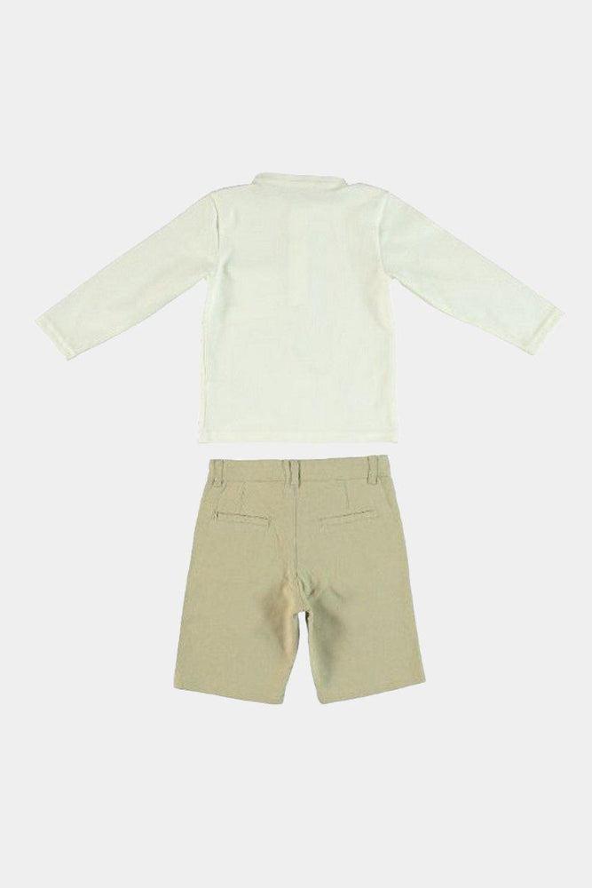 Grandad Collar Beige Baby Boy Shorts Set-SinglePrice