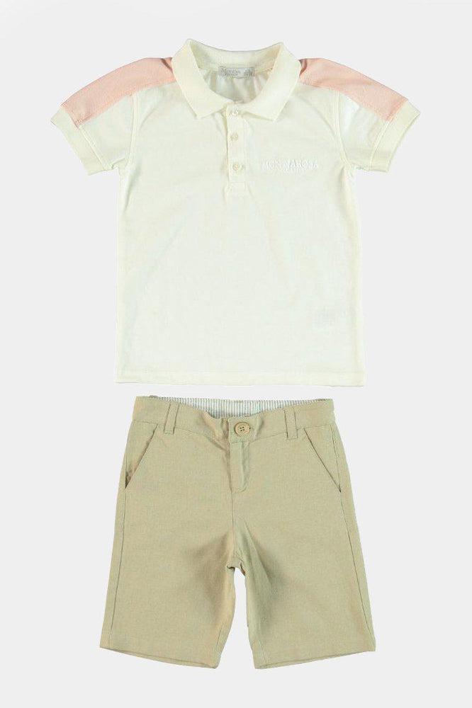 Pink Panels Top And Beige Shorts Boys Set-SinglePrice