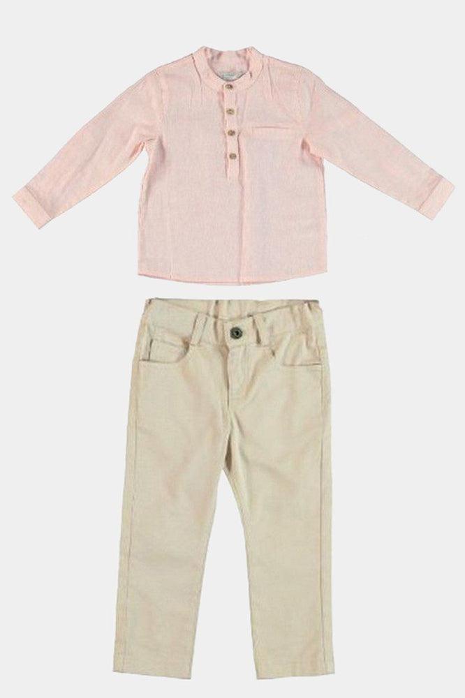 Pink Shirt Beige Pants Boys Set-SinglePrice