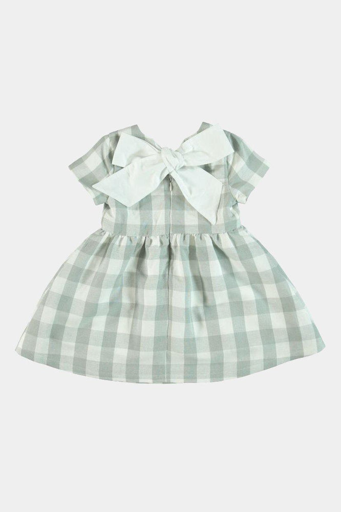 Grey Checked Girls Bow Dress - SinglePrice