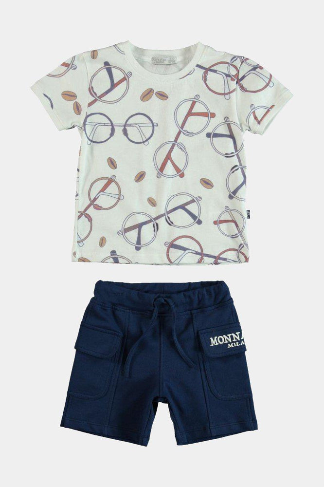 Nerd Glasses Print Boys T-shirt And Shorts Set - SinglePrice