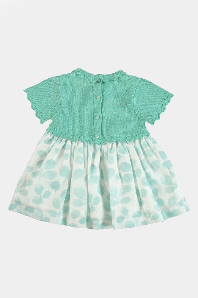 Green Knitted Top Leaves Print Girl Dress-SinglePrice