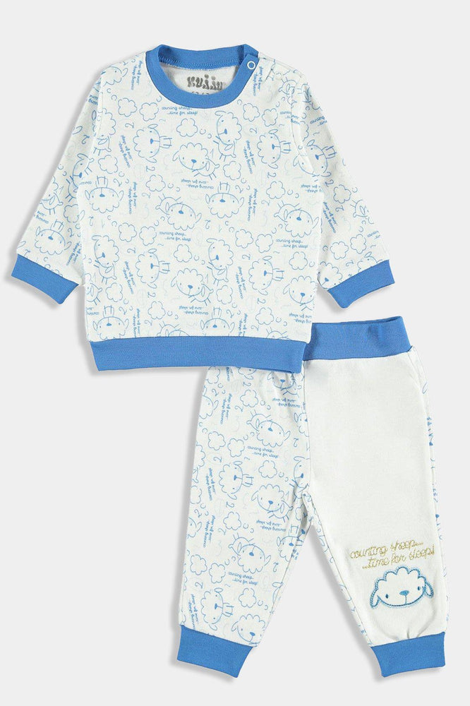 Blue Sheep Print Baby Boy Pyjama Set - SinglePrice