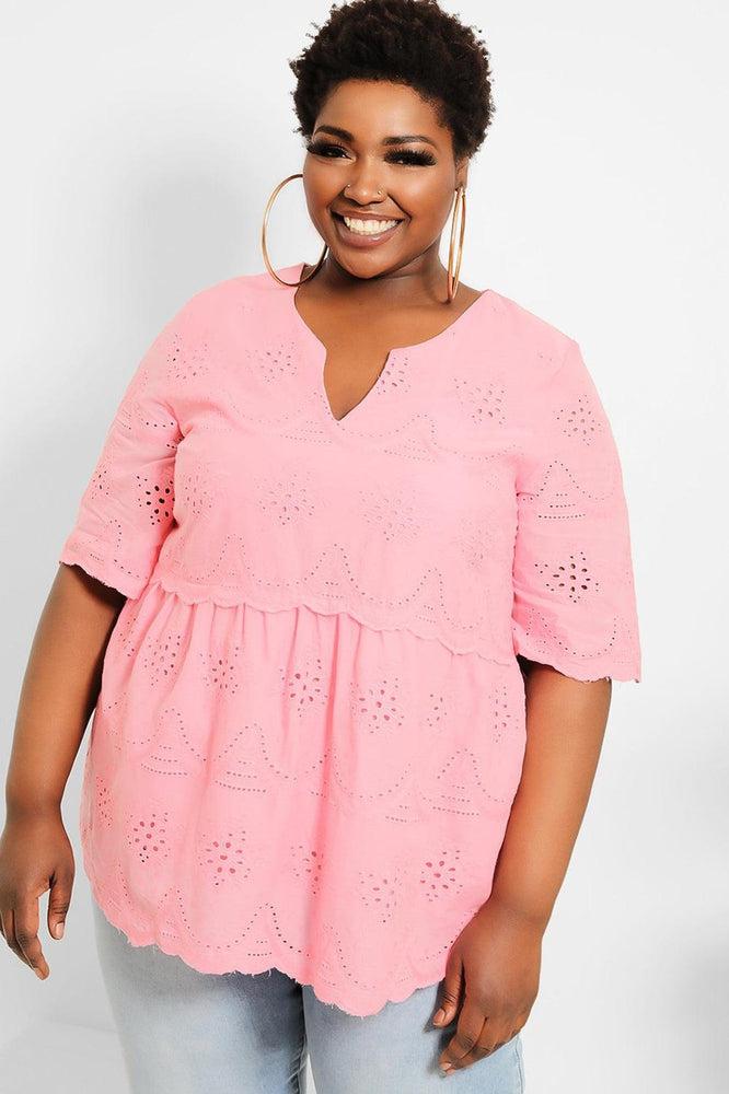 Pink Embroidered Laser Cut Top-SinglePrice