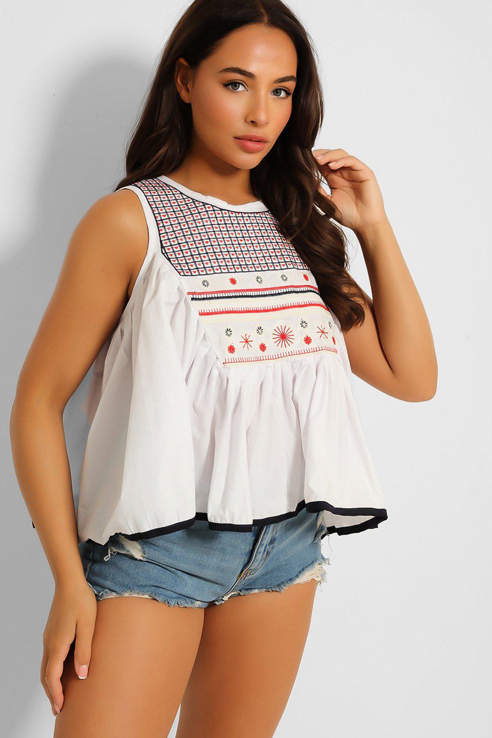 White Embroidered Babydoll Top-SinglePrice