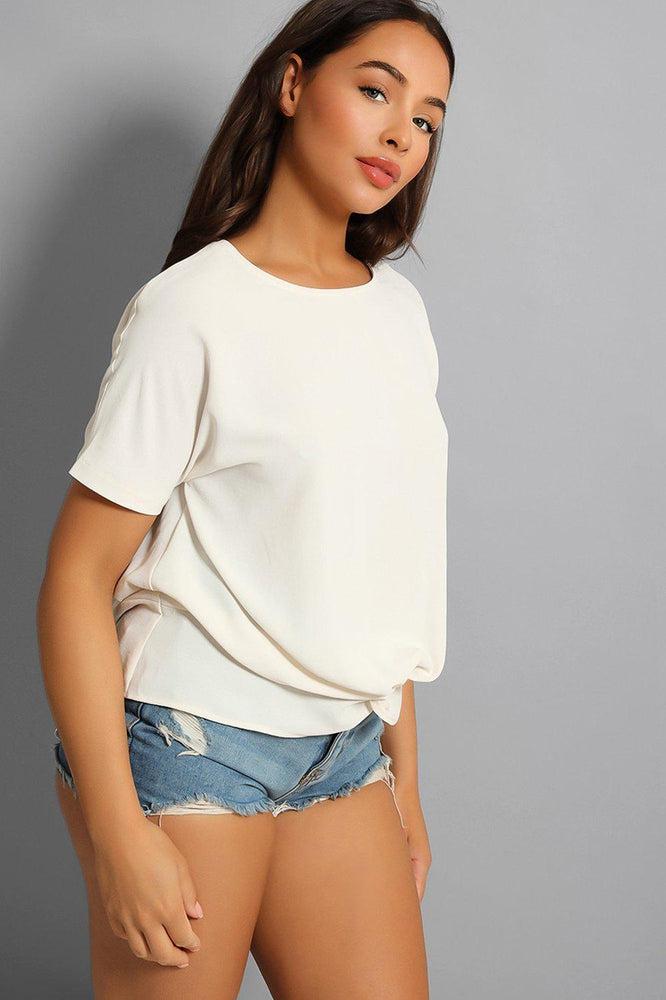 Cream Twist Front Short Sleeves Top-SinglePrice