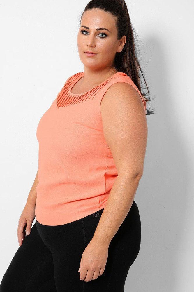 Coral Pleated Neck Detail Sleeveless Top-SinglePrice