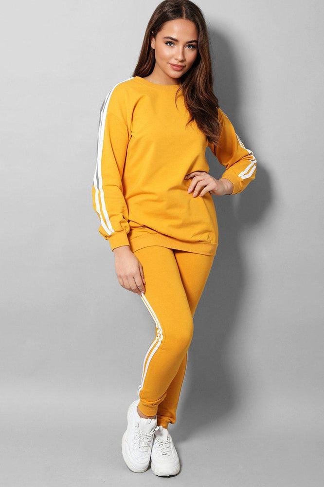 Yellow Slogan Back Side Twin Stripe Detail 2 Piece Tracksuit-SinglePrice