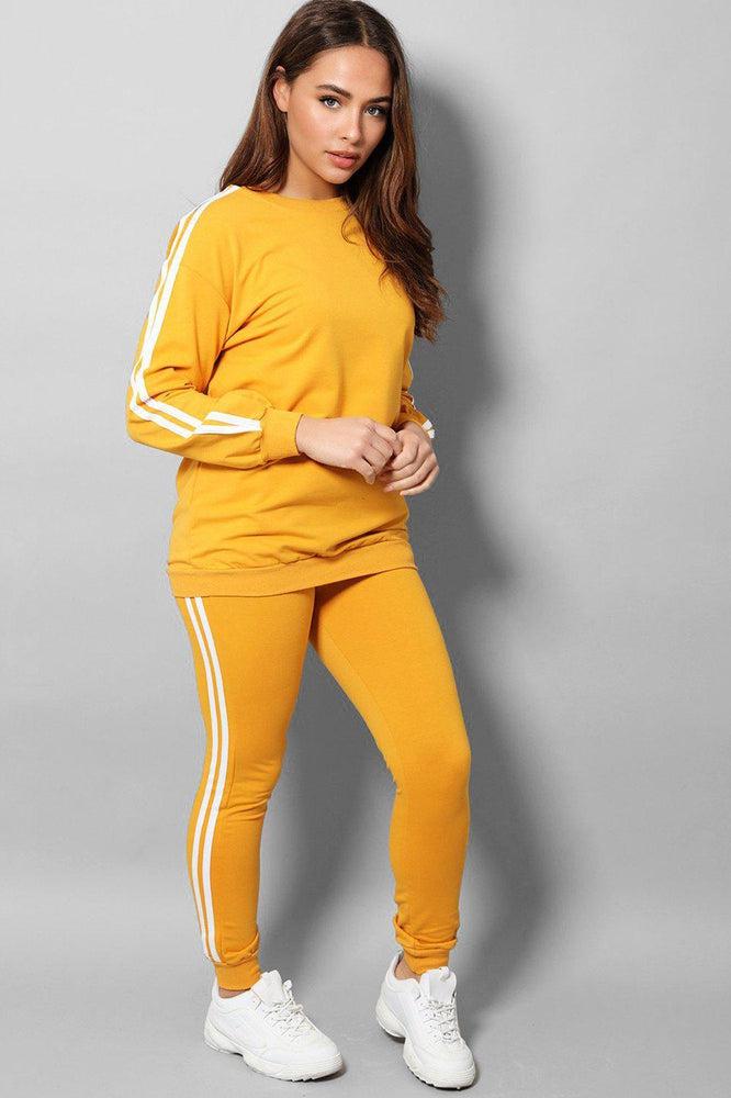 Yellow Slogan Back Side Twin Stripe Detail 2 Piece Tracksuit-SinglePrice