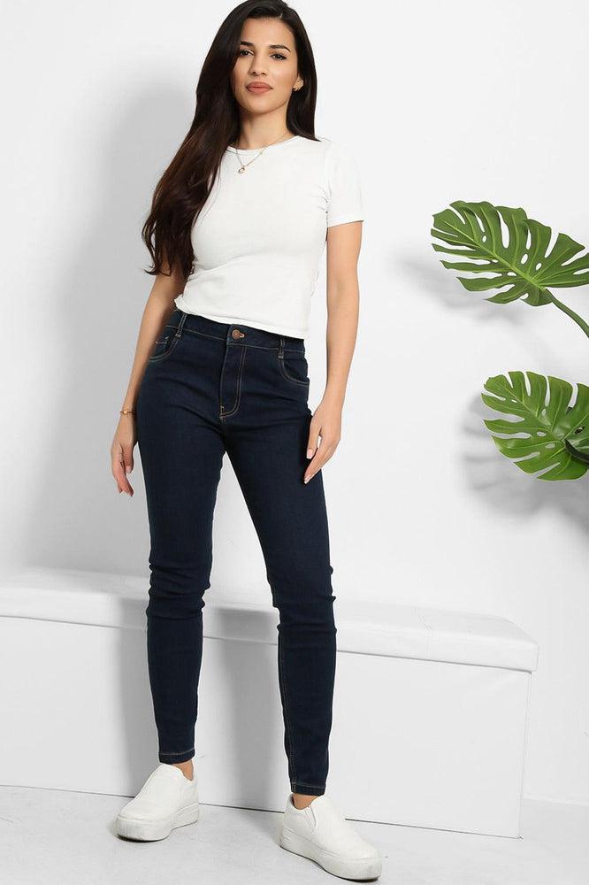Yellow Thread Double Stitch Details Classic Skinny Jeans-SinglePrice