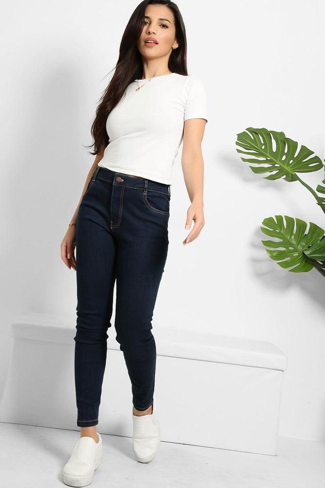 Yellow Thread Double Stitch Details Classic Skinny Jeans-SinglePrice