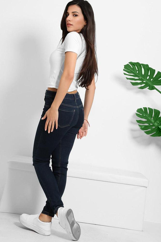 Yellow Thread Double Stitch Details Classic Skinny Jeans-SinglePrice