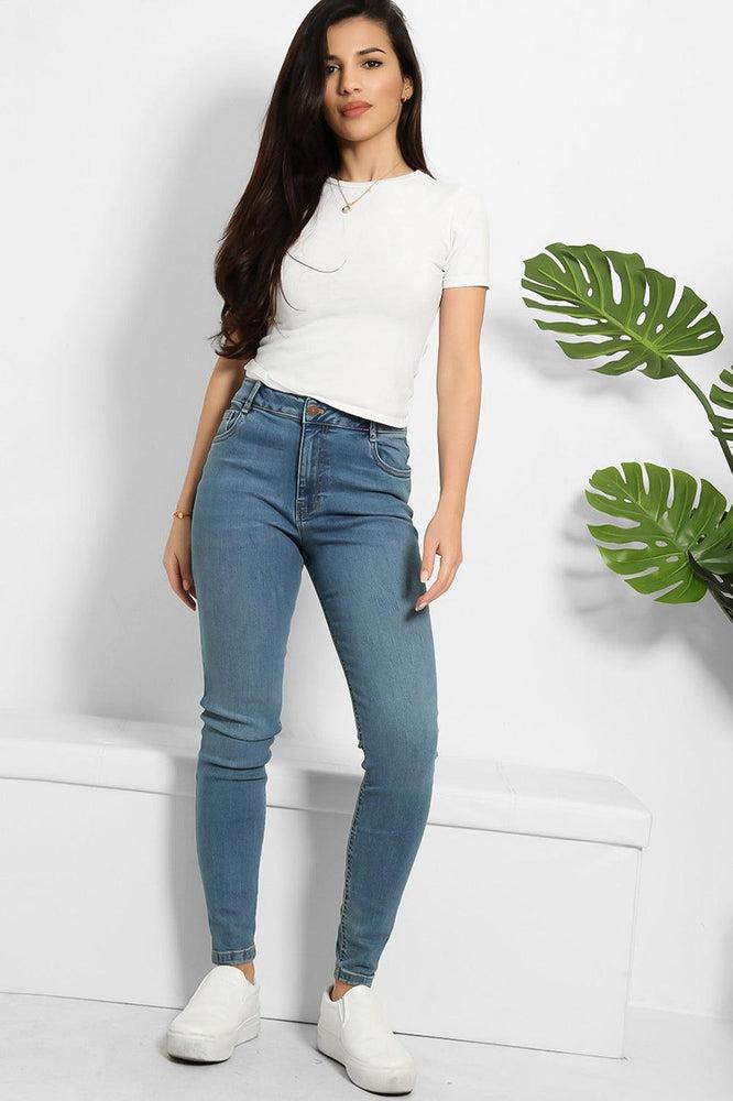 Yellow Thread Double Stitch Details Classic Skinny Jeans-SinglePrice