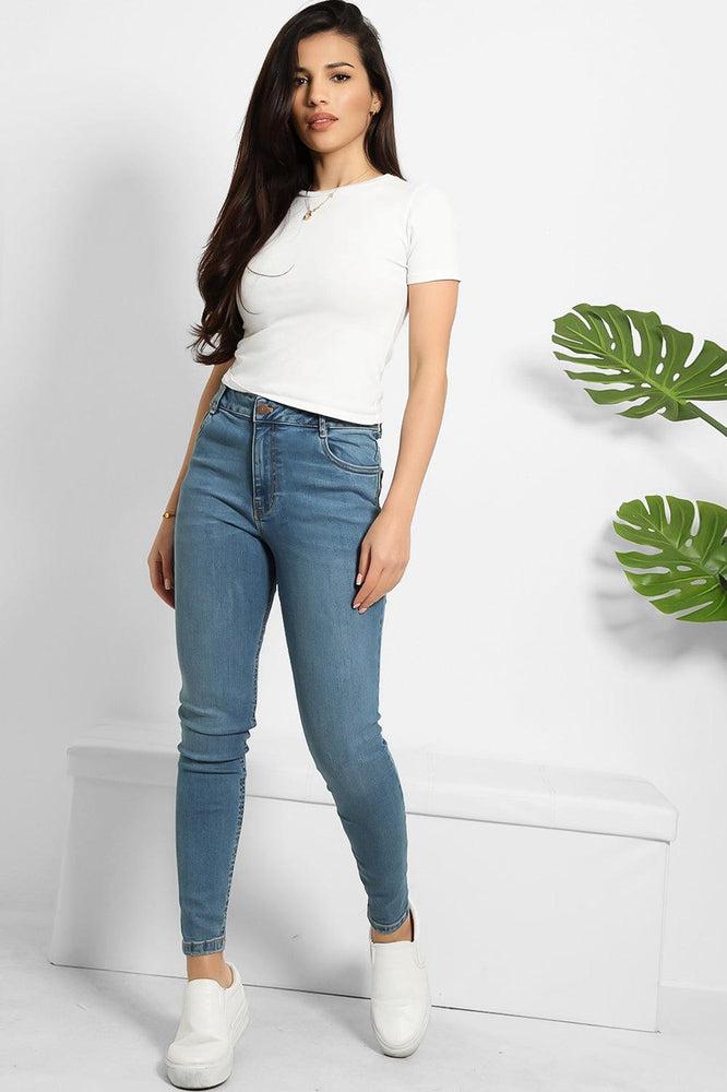 Yellow Thread Double Stitch Details Classic Skinny Jeans-SinglePrice