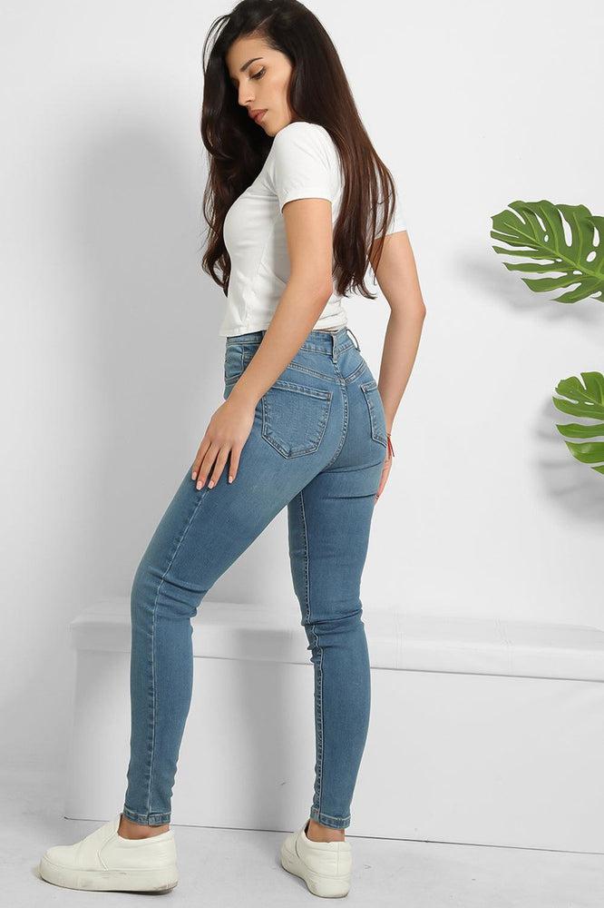 Yellow Thread Double Stitch Details Classic Skinny Jeans-SinglePrice