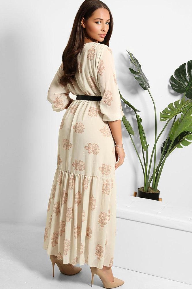 Logo Belt Floral Print Modest Dress-SinglePrice