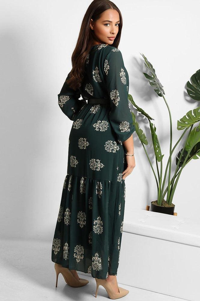 Logo Belt Floral Print Modest Dress-SinglePrice