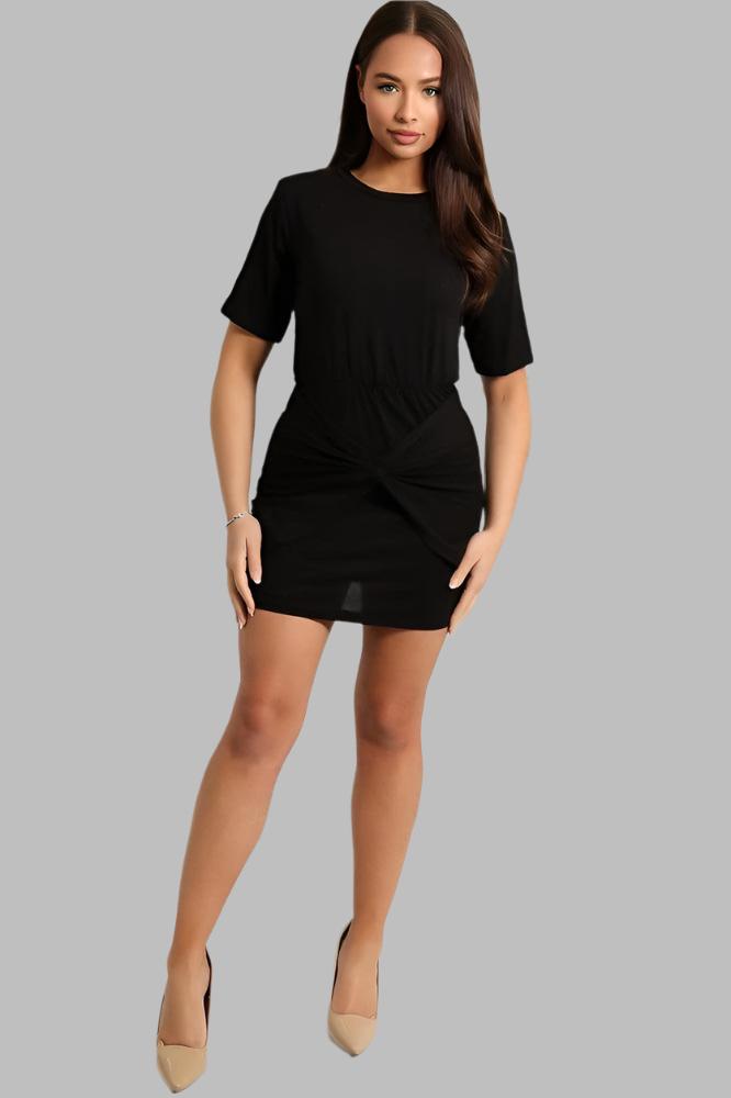 Twist Front Detail Jersey T-Shirt Dress-SinglePrice