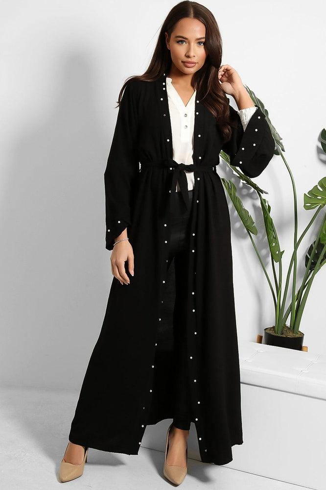 Pearls Embellished Waist Tie Modest Gown-SinglePrice