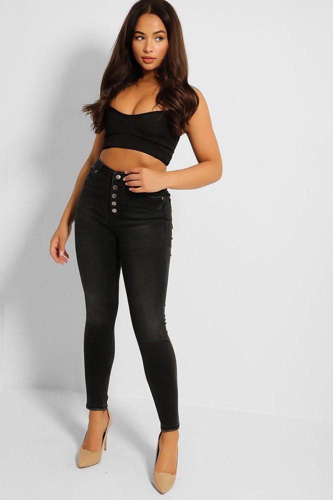 Charcoal Multi-Button Skinny Jeans-SinglePrice
