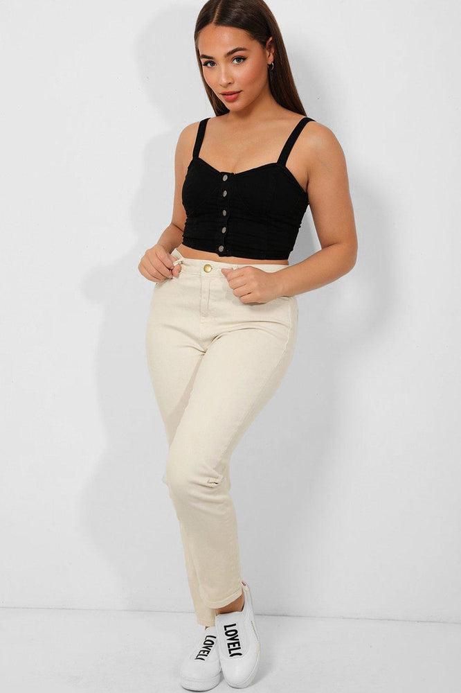 Cream Regular Cut Denim Jeans-SinglePrice