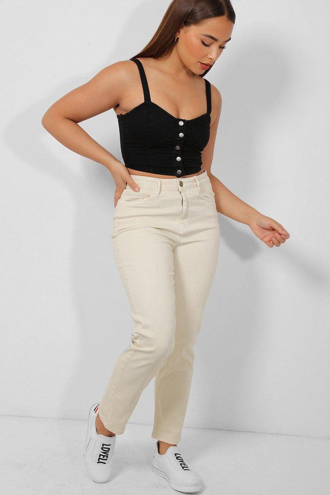 Cream Regular Cut Denim Jeans-SinglePrice