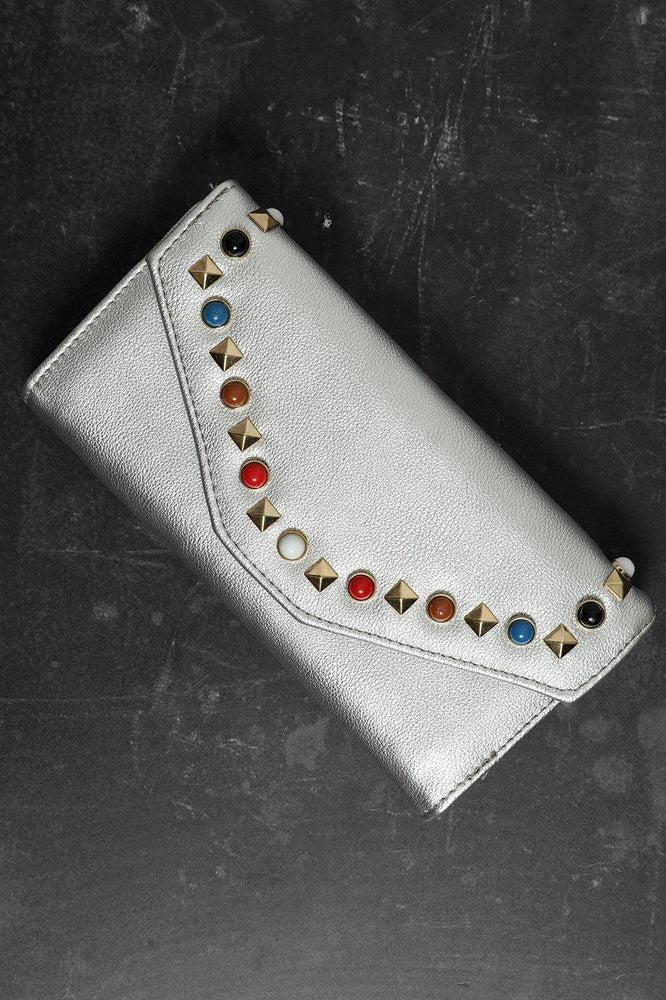 Silver Multicolour Studs Vegan Leather Purse-SinglePrice