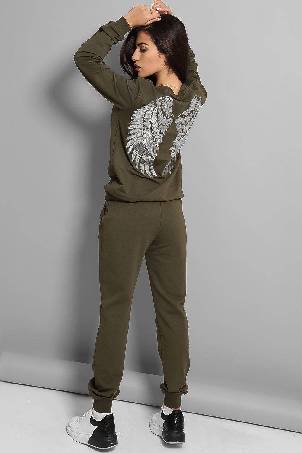 Khaki Silver Sequin Wings Back Tracksuit - SinglePrice