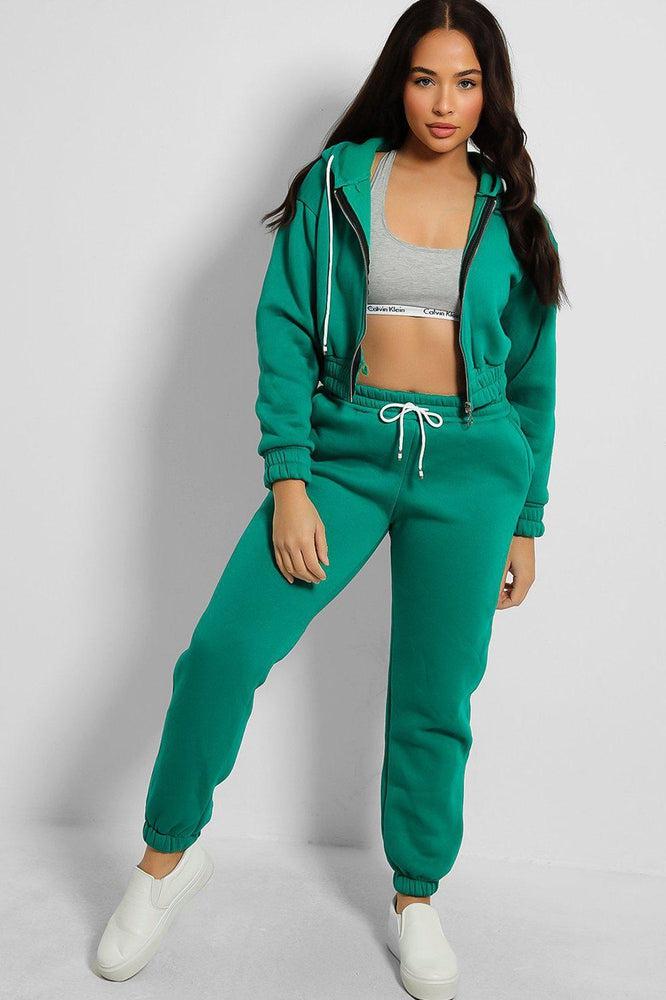 Cropped Hoodie And Joggers Fleece Lined Set-SinglePrice