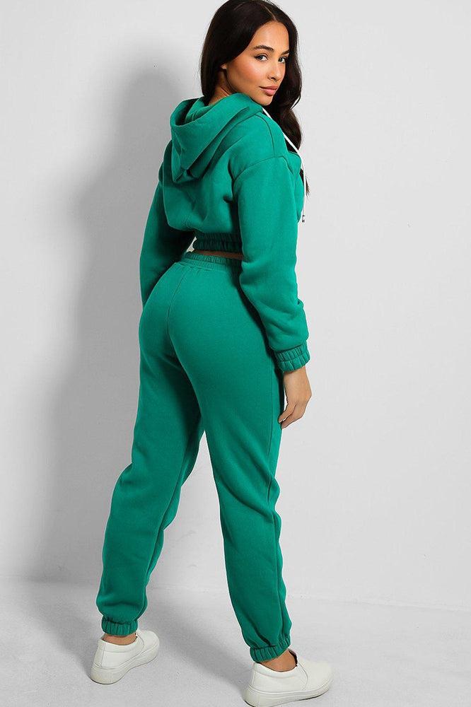 Cropped Hoodie And Joggers Fleece Lined Set-SinglePrice