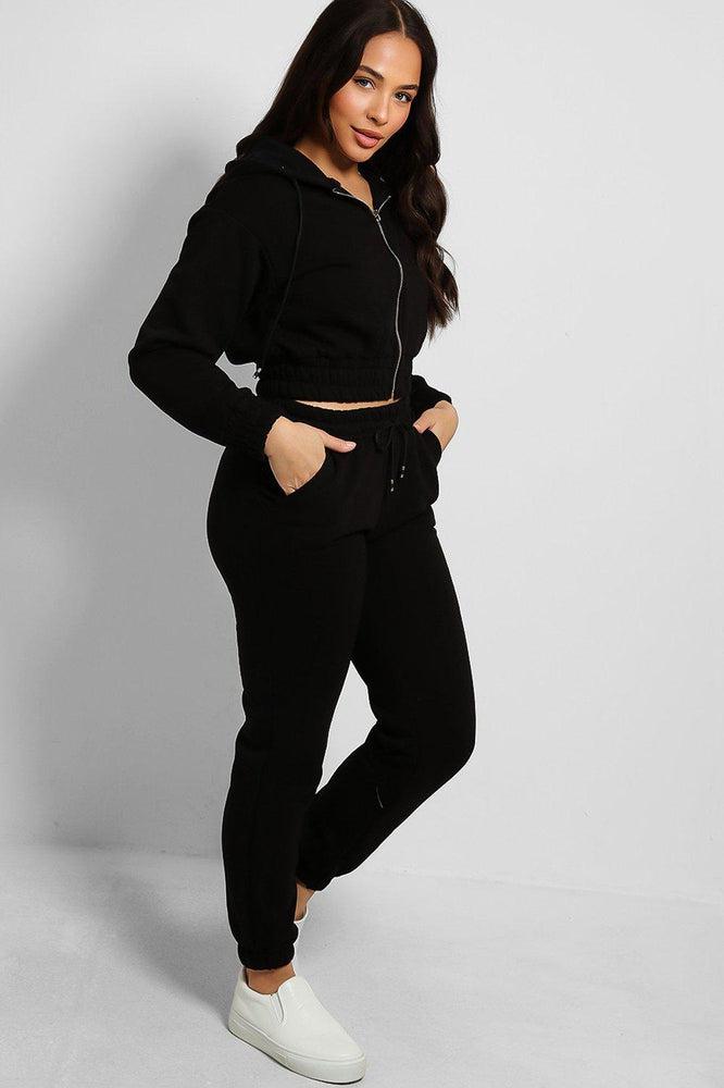 Cropped Hoodie And Joggers Fleece Lined Set-SinglePrice