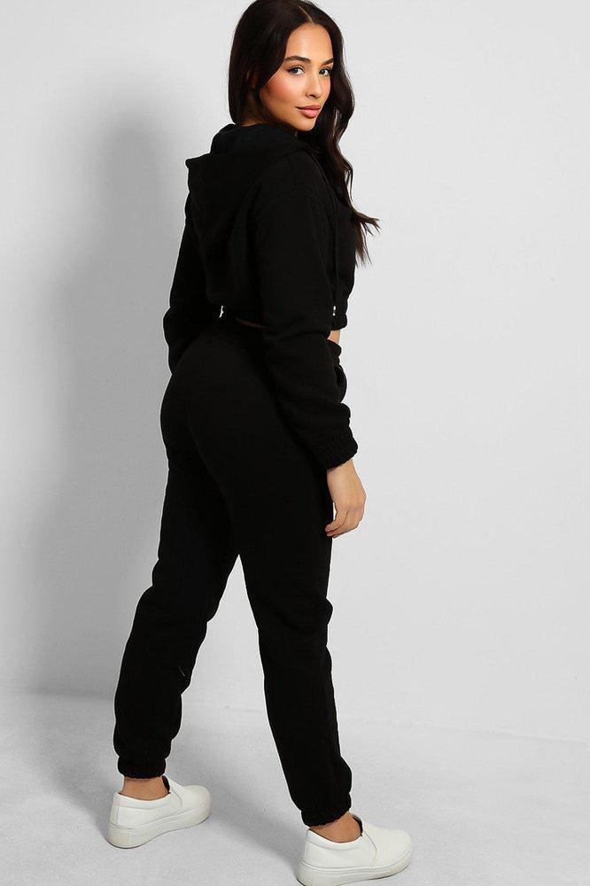 Cropped Hoodie And Joggers Fleece Lined Set-SinglePrice