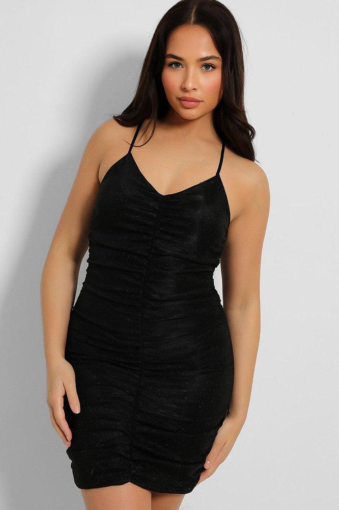 Ruched High Shimmer Strappy Mini Dress-SinglePrice