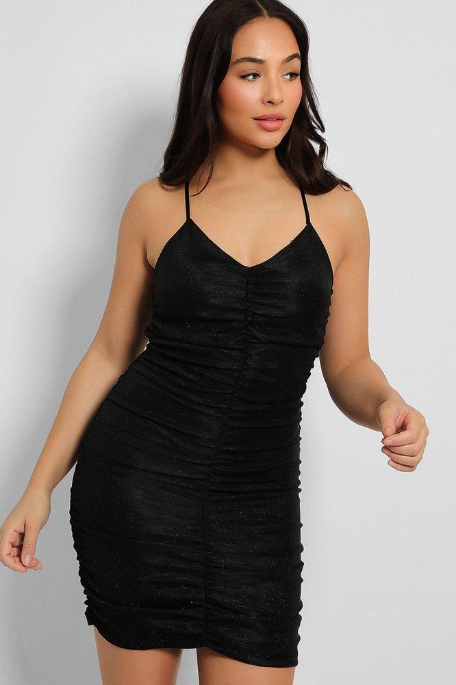 Ruched High Shimmer Strappy Mini Dress-SinglePrice