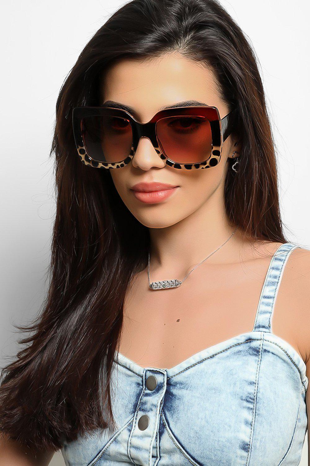 Brown Beige Chunky Frame Large Butterfly Sunglasses - SinglePrice